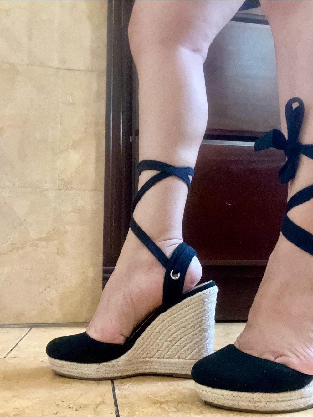 Express Black Espadrille Wedge Tie-Ankle Heels